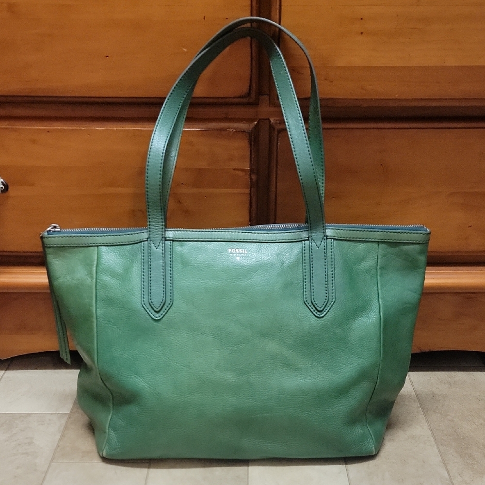 Fossil Emerald Leather Tote